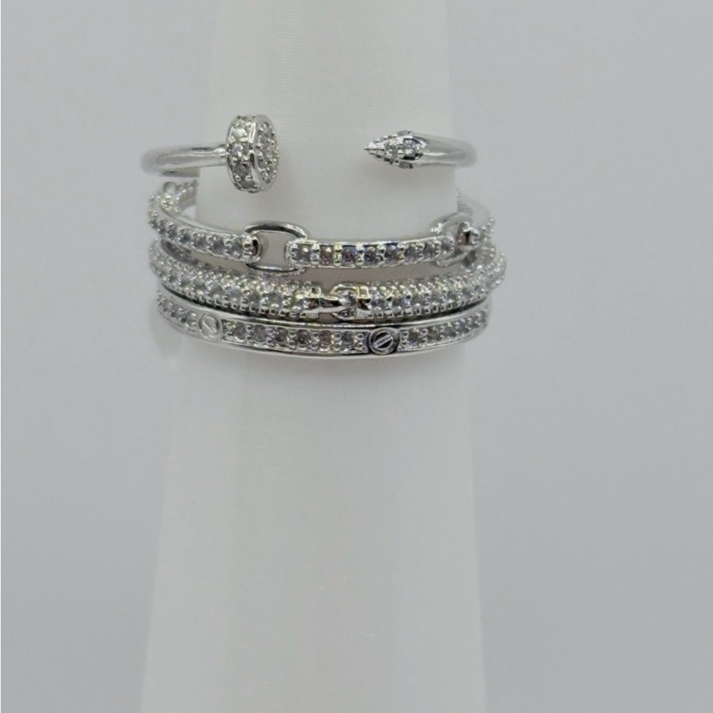 Bomb Party Delicate Nail Rings Rhodium Size 6 & 7